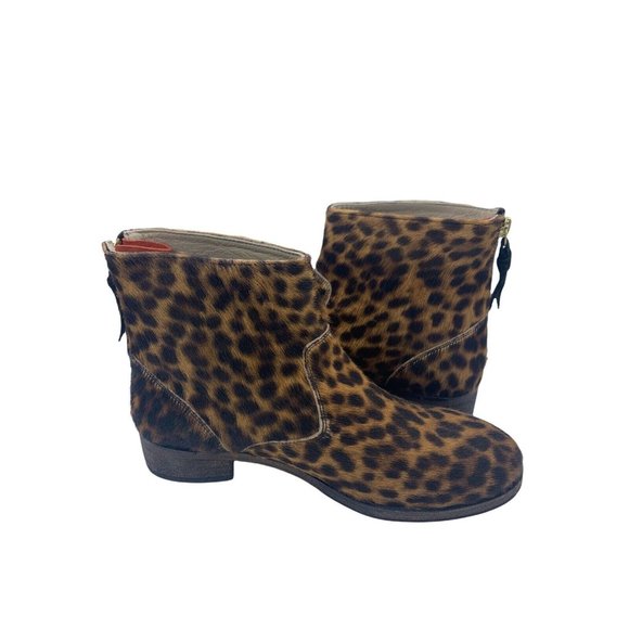 Boden 36 (US Size 5.5) Leather & Calf Hair Animal Print Side Zip Ankle Booties - Picture 8 of 12